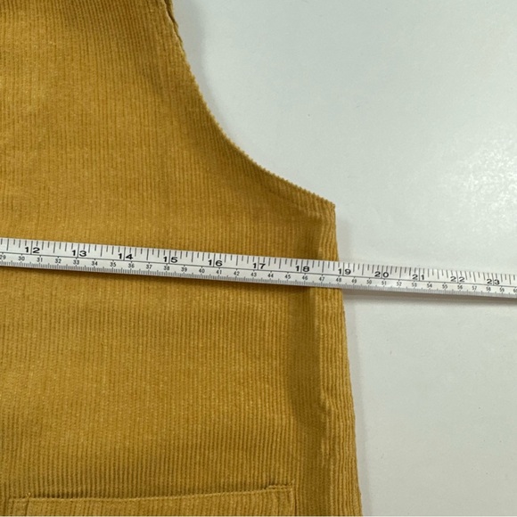 UNIF Mustard Yellow Corduroy Overall Mini Dress Women’s Medium Patch Pockets Zip - Picture 5 of 7